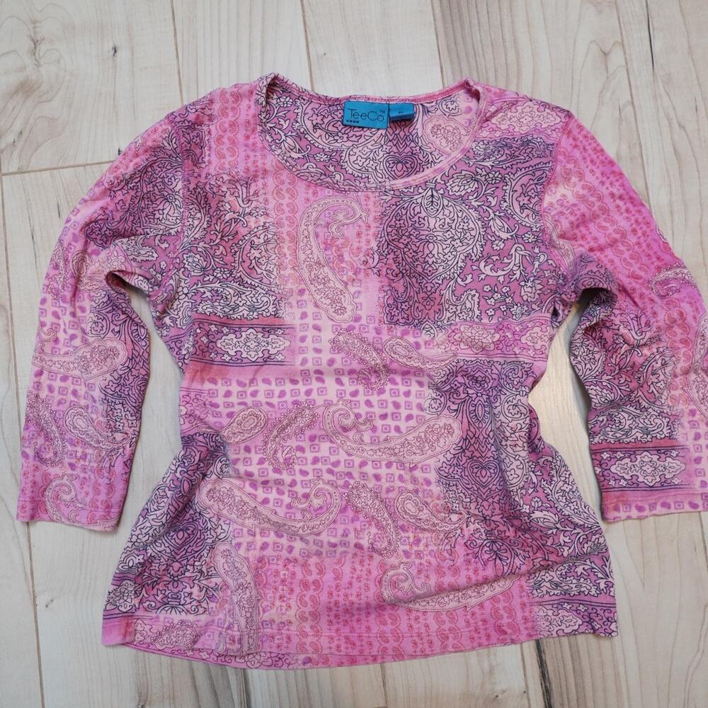 TeeCo Pink Paisley Top Cotton Boho Medium Y2K